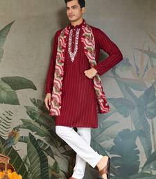 RED PURE VISCOSE REAL MIRROR WITH JARI WEAVING WORK WEDDING FESTIVAL PARTY WEAR STRAIGHT KURTA WITH DUPATTA