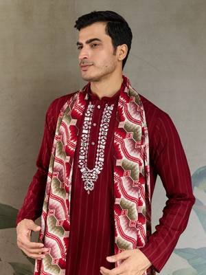 RED PURE VISCOSE REAL MIRROR WITH JARI WEAVING WORK WEDDING FESTIVAL PARTY WEAR STRAIGHT KURTA WITH DUPATTA 3