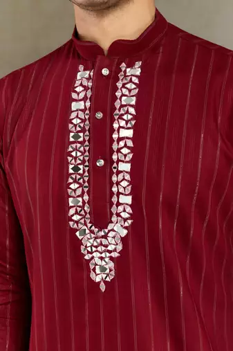 RED PURE VISCOSE REAL MIRROR WITH JARI WEAVING WORK WEDDING FESTIVAL PARTY WEAR STRAIGHT KURTA WITH DUPATTA