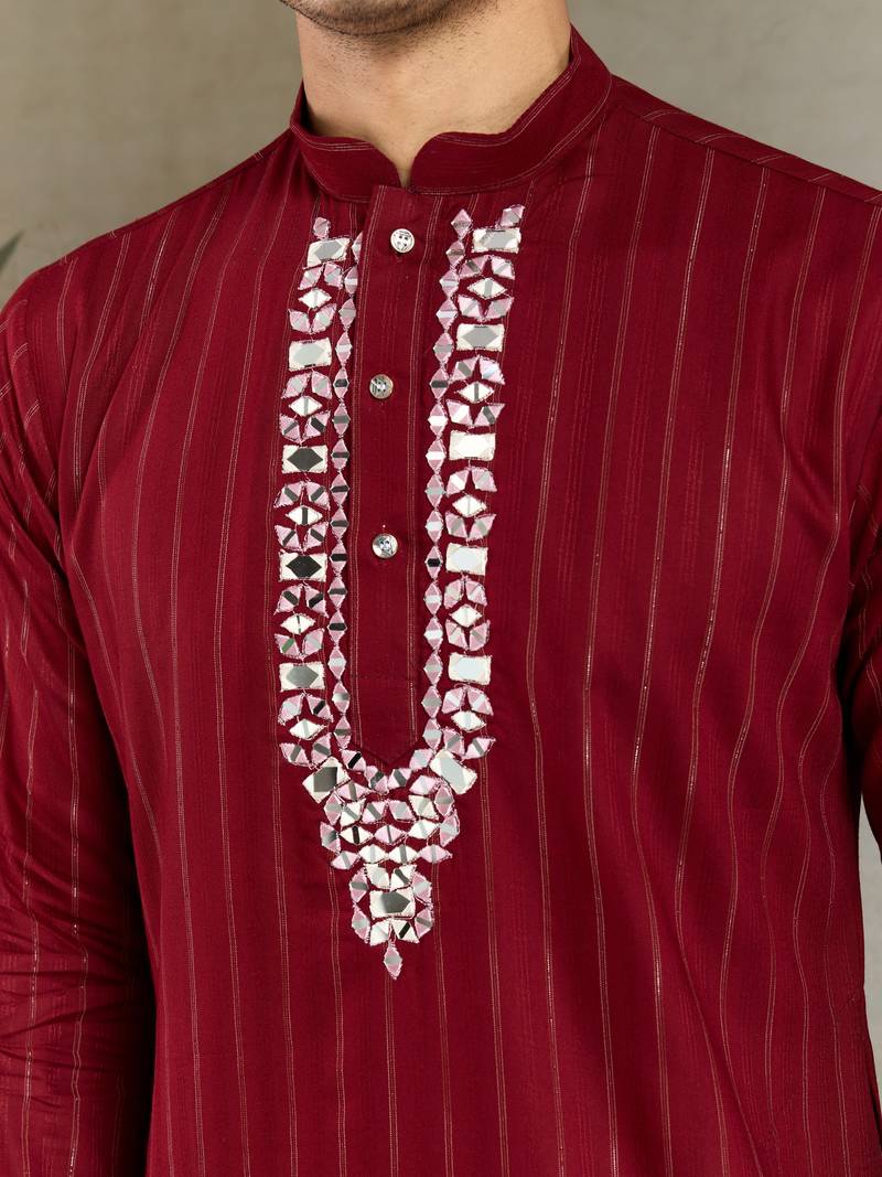 Red pure viscose real mirror with jari weaving work wedding festival party wear straight kurta with dupatta