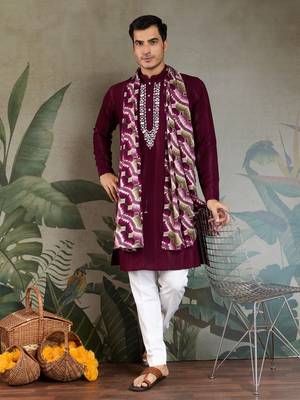 PURPLE PURE VISCOSE REAL MIRROR WITH JARI WEAVING WORK WEDDING FESTIVAL PARTY WEAR STRAIGHT KURTA WITH DUPATTA 1