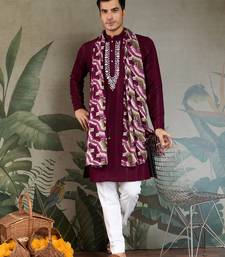 PURPLE PURE VISCOSE REAL MIRROR WITH JARI WEAVING WORK WEDDING FESTIVAL PARTY WEAR STRAIGHT KURTA WITH DUPATTA