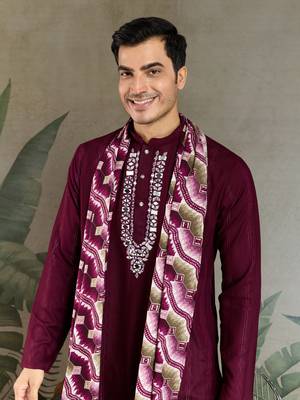 PURPLE PURE VISCOSE REAL MIRROR WITH JARI WEAVING WORK WEDDING FESTIVAL PARTY WEAR STRAIGHT KURTA WITH DUPATTA 3