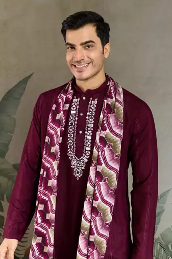 PURPLE PURE VISCOSE REAL MIRROR WITH JARI WEAVING WORK WEDDING FESTIVAL PARTY WEAR STRAIGHT KURTA WITH DUPATTA