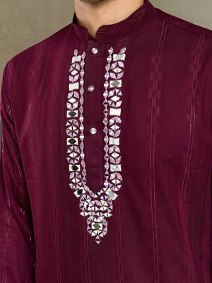 PURPLE PURE VISCOSE REAL MIRROR WITH JARI WEAVING WORK WEDDING FESTIVAL PARTY WEAR STRAIGHT KURTA WITH DUPATTA 4