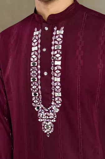 PURPLE PURE VISCOSE REAL MIRROR WITH JARI WEAVING WORK WEDDING FESTIVAL PARTY WEAR STRAIGHT KURTA WITH DUPATTA