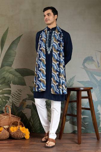 Navy blue green pure viscose real mirror with jari weaving work wedding festival party wear straight kurta with dupatta