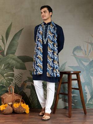NAVY BLUE GREEN PURE VISCOSE REAL MIRROR WITH JARI WEAVING WORK WEDDING FESTIVAL PARTY WEAR STRAIGHT KURTA WITH DUPATTA 1