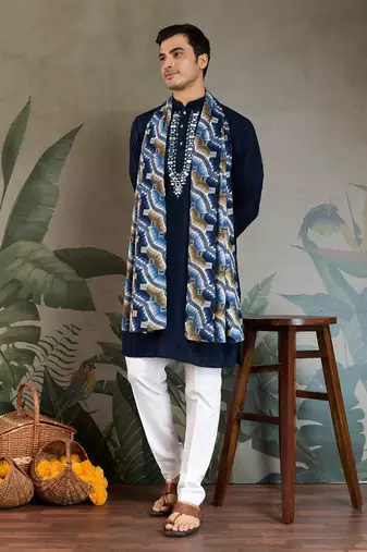 Navy blue green pure viscose real mirror with jari weaving work wedding festival party wear straight kurta with dupatta