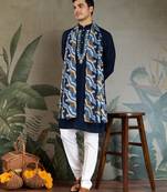 Navy blue green pure viscose real mirror with jari weaving work wedding festival party wear straight kurta with dupatta