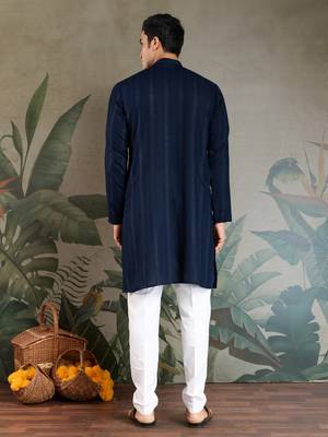 NAVY BLUE GREEN PURE VISCOSE REAL MIRROR WITH JARI WEAVING WORK WEDDING FESTIVAL PARTY WEAR STRAIGHT KURTA WITH DUPATTA 6