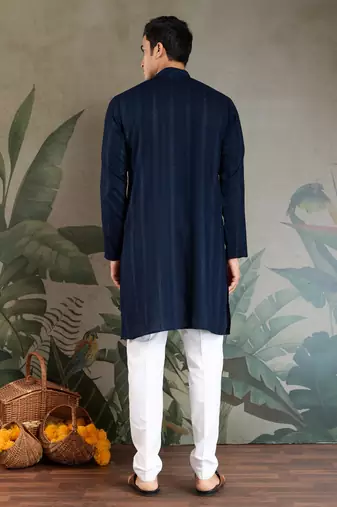 NAVY BLUE GREEN PURE VISCOSE REAL MIRROR WITH JARI WEAVING WORK WEDDING FESTIVAL PARTY WEAR STRAIGHT KURTA WITH DUPATTA