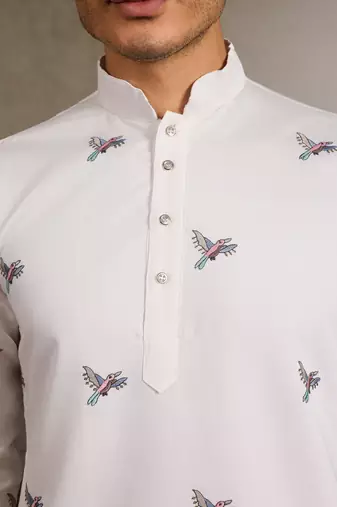 WHITE VISCOSE SILK THREAD & SEQUINS EMBROIDERED WORK WEDDING FESTIVAL MARRIAGE PARTY WEAR STRAIGHT MENS KURTA