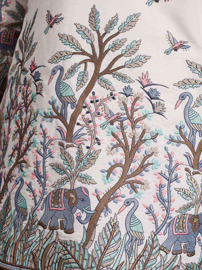 White viscose silk thread & sequins embroidered work wedding festival marriage party wear straight mens kurta