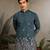 Teal green viscose silk thread & sequins embroidered work wedding festival marriage party wear straight mens kurta