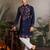 Navy blue viscose silk real mirror with thread sequins embroidered work wedding festival party wear straight mens kurta