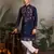 NAVY BLUE VISCOSE SILK REAL MIRROR WITH THREAD SEQUINS EMBROIDERED WORK WEDDING FESTIVAL PARTY WEAR STRAIGHT MENS KURTA