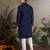 Navy blue viscose silk real mirror with thread sequins embroidered work wedding festival party wear straight mens kurta