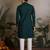 Green viscose silk real mirror with thread & sequins embroidered work wedding festival party wear straight mens kurta