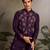 Purple viscose silk real mirror with thread & sequins embroidered work festival marriage party wear straight mens kurta