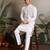 White viscose silk real mirror with thread & sequins embroidered work festival marriage party wear straight mens kurta