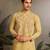 Yellow viscose silk real mirror with thread & sequins embroidered work festival marriage party wear straight mens kurta