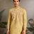 Yellow viscose silk real mirror with thread & sequins embroidered work festival marriage party wear straight mens kurta