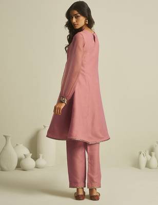 peach tissue geometric hand-work kurta set 3