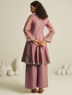 pink tissue hand-work kurta with sequin embellished palazzo 3