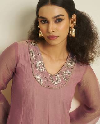 pink tissue hand-work kurta with sequin embellished palazzo 4