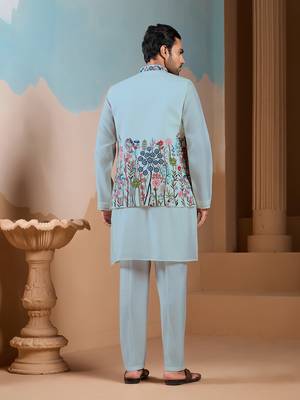 PISTA GREEN SILK PREMIUM THREAD & SEQUINS EMBROIDERED WORK FESTIVAL PARTY WEAR STRAIGHT KURTA WITH JACKE AND PANT 6