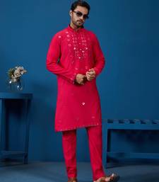 RANI VISCOSE SILK REAL MIRROR WITH THREAD EMBROIDERED WORK FESTIVAL MARRIAGE PARTY WEAR STRAIGHT MENS KURTA WITH PANT