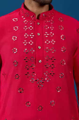 RANI VISCOSE SILK REAL MIRROR WITH THREAD EMBROIDERED WORK FESTIVAL MARRIAGE PARTY WEAR STRAIGHT MENS KURTA WITH PANT
