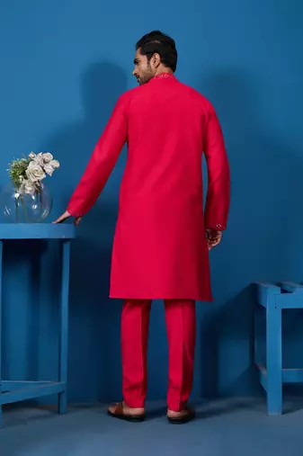 RANI VISCOSE SILK REAL MIRROR WITH THREAD EMBROIDERED WORK FESTIVAL MARRIAGE PARTY WEAR STRAIGHT MENS KURTA WITH PANT