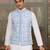 White blue silk real mirror with thread embroidered work wedding festival party wear straight kurta with jacke and pant