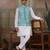 White turquoise silk real mirror with thread embroidered work festival party wear straight kurta with jacke and pant