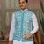 White turquoise silk real mirror with thread embroidered work festival party wear straight kurta with jacke and pant