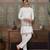 White silk premium thread & sequins embroidered work wedding festival party wear straight kurta with jacke and pant