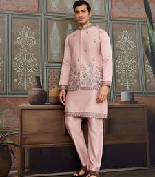 PINK SILK PREMIUM THREAD & SEQUINS EMBROIDERED WORK WEDDING FESTIVAL PARTY WEAR STRAIGHT KURTA WITH JACKE AND PANT