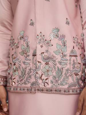 PINK SILK PREMIUM THREAD & SEQUINS EMBROIDERED WORK WEDDING FESTIVAL PARTY WEAR STRAIGHT KURTA WITH JACKE AND PANT 4