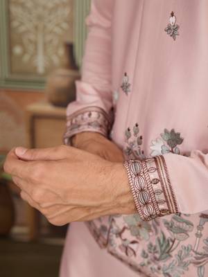PINK SILK PREMIUM THREAD & SEQUINS EMBROIDERED WORK WEDDING FESTIVAL PARTY WEAR STRAIGHT KURTA WITH JACKE AND PANT 5