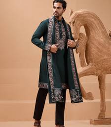 GREEN VISCOSE SILK THREAD & SEQUINS EMBROIDERED WORK FUNCTION FESTIVAL MARRIAGE PARTY WEAR STRAIGHT KURTA PANT DUPATTA