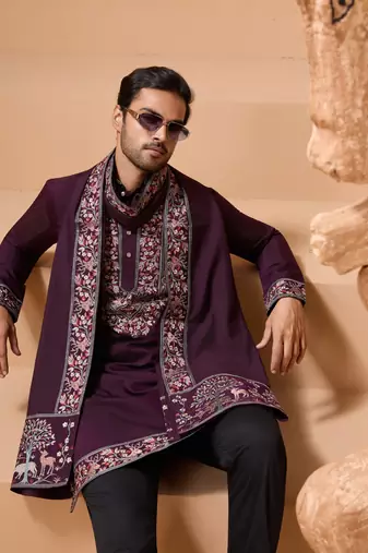 PURPLE VISCOSE SILK THREAD & SEQUINS EMBROIDERED WORK FUNCTION FESTIVAL MARRIAGE PARTY WEAR STRAIGHT KURTA PANT DUPATTA