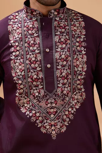PURPLE VISCOSE SILK THREAD & SEQUINS EMBROIDERED WORK FUNCTION FESTIVAL MARRIAGE PARTY WEAR STRAIGHT KURTA PANT DUPATTA