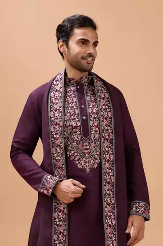 PURPLE VISCOSE SILK THREAD & SEQUINS EMBROIDERED WORK FUNCTION FESTIVAL MARRIAGE PARTY WEAR STRAIGHT KURTA PANT DUPATTA