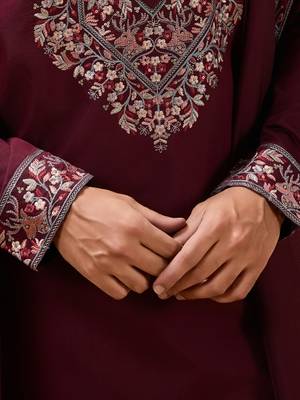 MAROON VISCOSE SILK THREAD & SEQUINS EMBROIDERED WORK FUNCTION FESTIVAL MARRIAGE PARTY WEAR STRAIGHT KURTA PANT DUPATTA 4