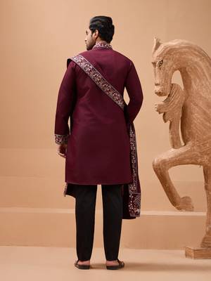 MAROON VISCOSE SILK THREAD & SEQUINS EMBROIDERED WORK FUNCTION FESTIVAL MARRIAGE PARTY WEAR STRAIGHT KURTA PANT DUPATTA 6