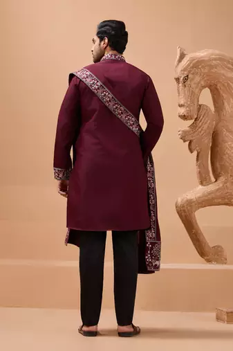 MAROON VISCOSE SILK THREAD & SEQUINS EMBROIDERED WORK FUNCTION FESTIVAL MARRIAGE PARTY WEAR STRAIGHT KURTA PANT DUPATTA