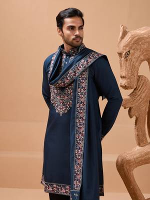 TEAL BLUE VISCOSE SILK THREAD & SEQUINS EMBROIDERED WORK FESTIVAL MARRIAGE PARTY WEAR STRAIGHT KURTA PANT DUPATTA 3