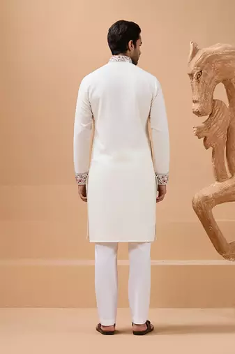 WHITE VISCOSE SILK THREAD & SEQUINS EMBROIDERED WORK FUNCTION FESTIVAL MARRIAGE PARTY WEAR STRAIGHT KURTA PANT DUPATTA